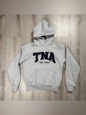 TNA Cozy Fleece Perfect Fit Hoodie Grey Size XS Spellout